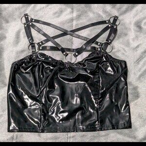 Dolls Kill Drink Of The Divine PVC Crop Top Black Medium